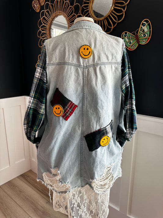 Denim Distressed Flannel Tunic