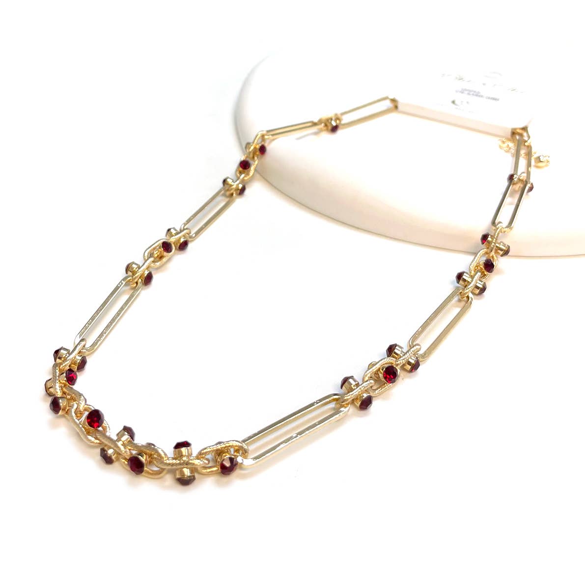 Paper Clip Chain Linked with Color Stone Inlay Necklace: Black
