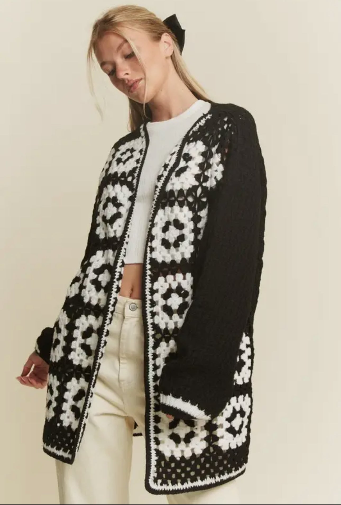 Black White Granny Square Sweater