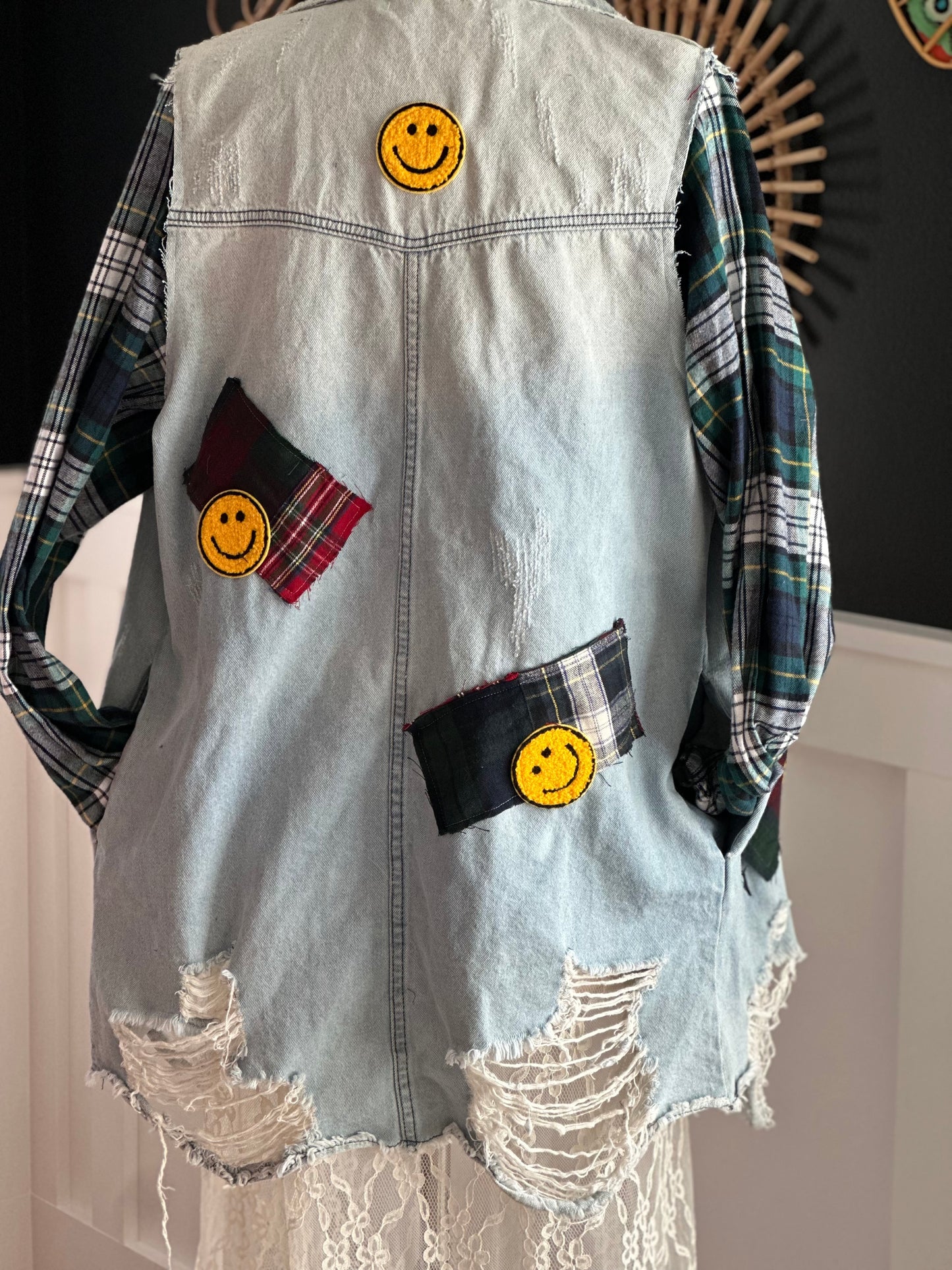 Denim Distressed Flannel Tunic