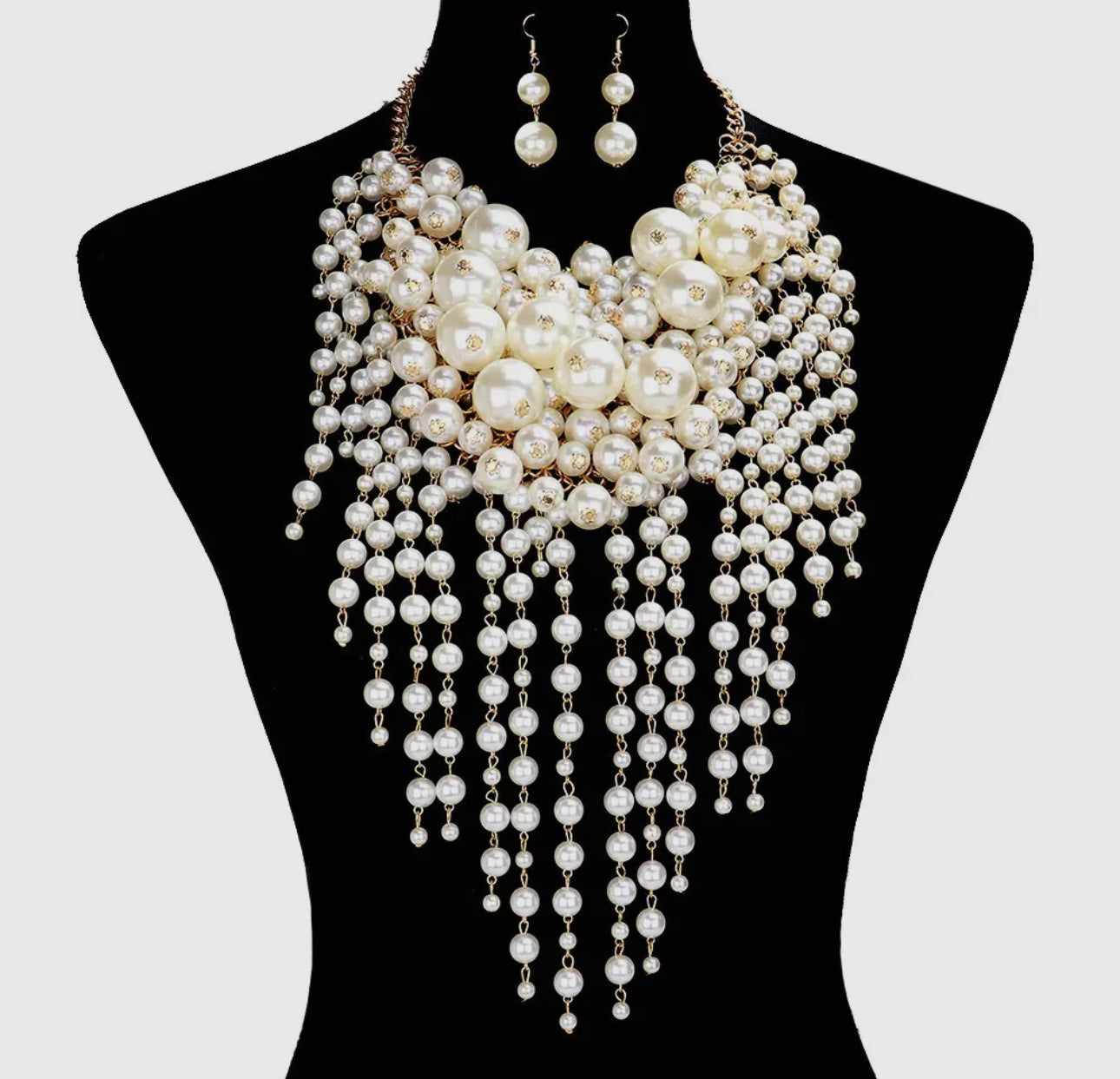 Pearl Bib Necklace & Earrings Set