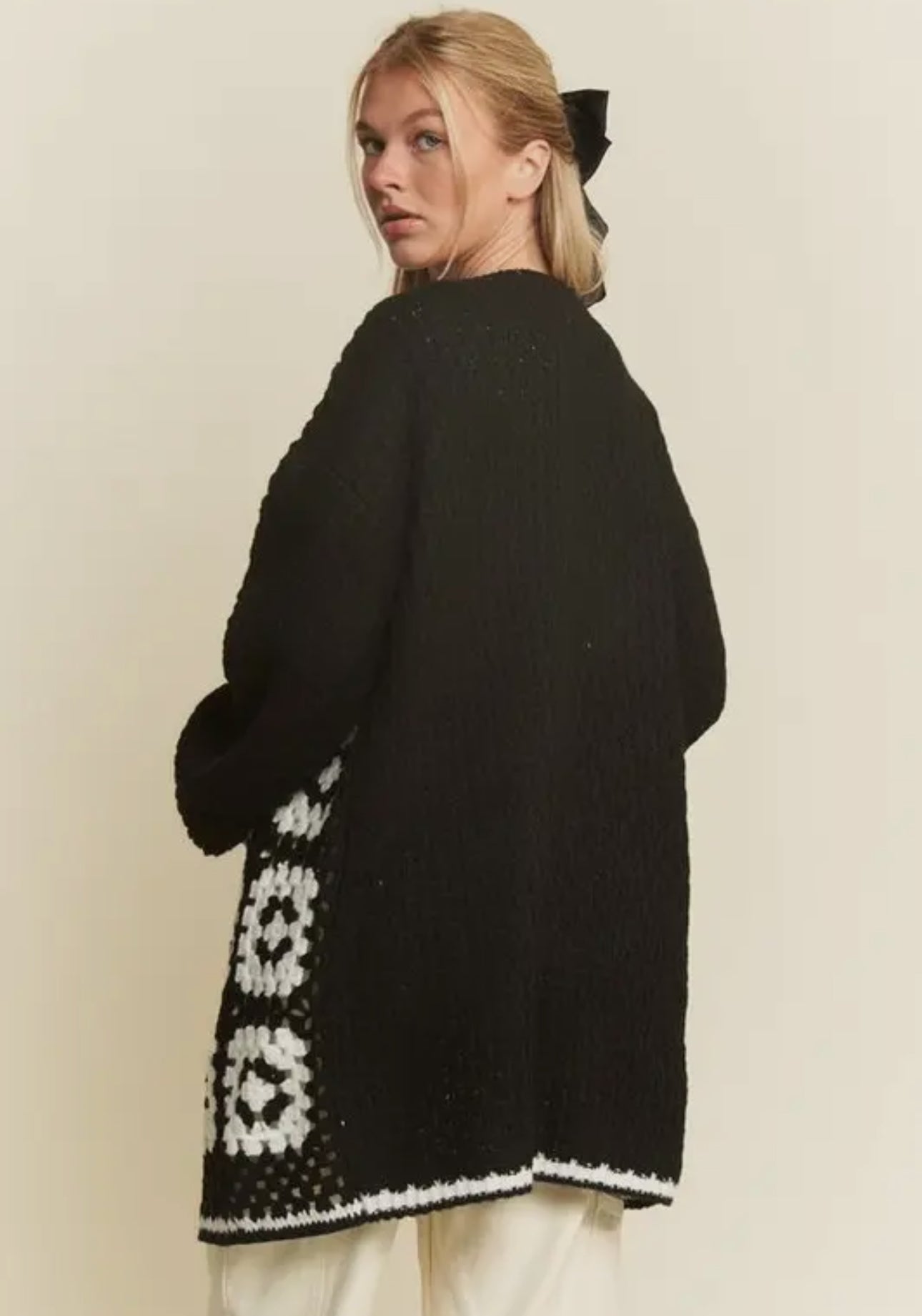 Black White Granny Square Sweater
