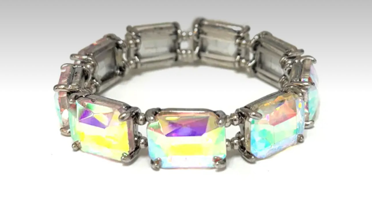 Silver Cut Glass Stretch Bracelets