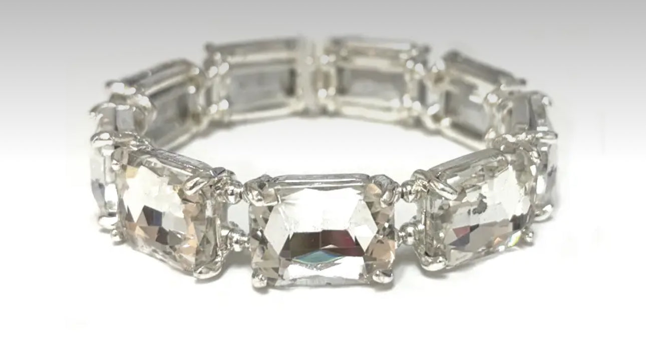 Silver Cut Glass Stretch Bracelets