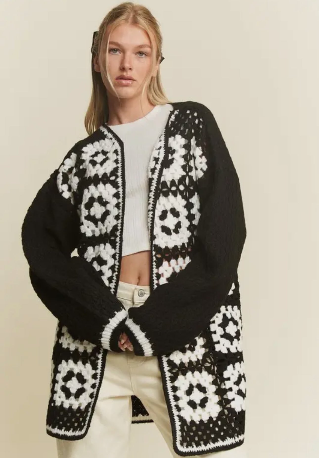 Black White Granny Square Sweater
