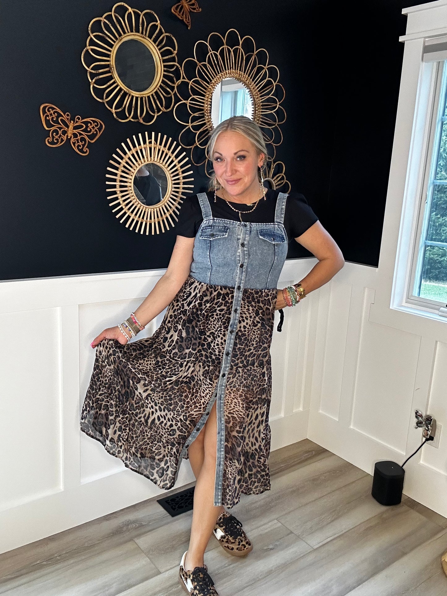 Leopard denim dress