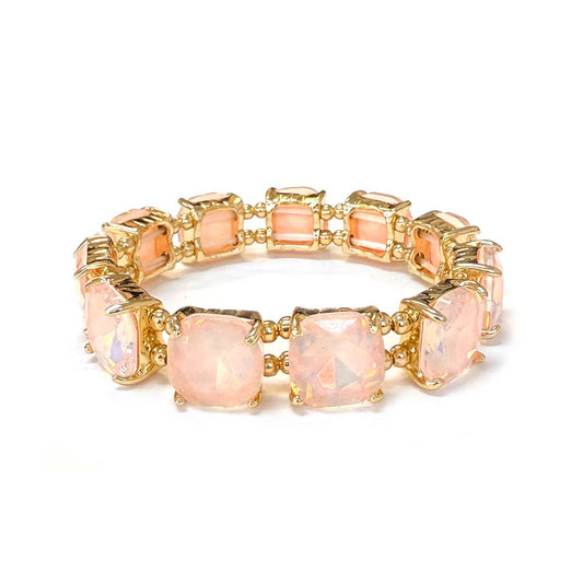 Cushion Cut Glass Crystal Linked Stretch Bracelet: PASTEL AB