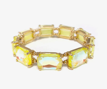 Rectangular Glass Crystal Linked Stretch bracelet