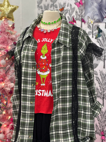 Grinch Flannel With Lace