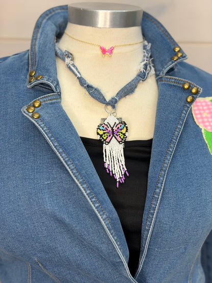 Butterfly denim necklace
