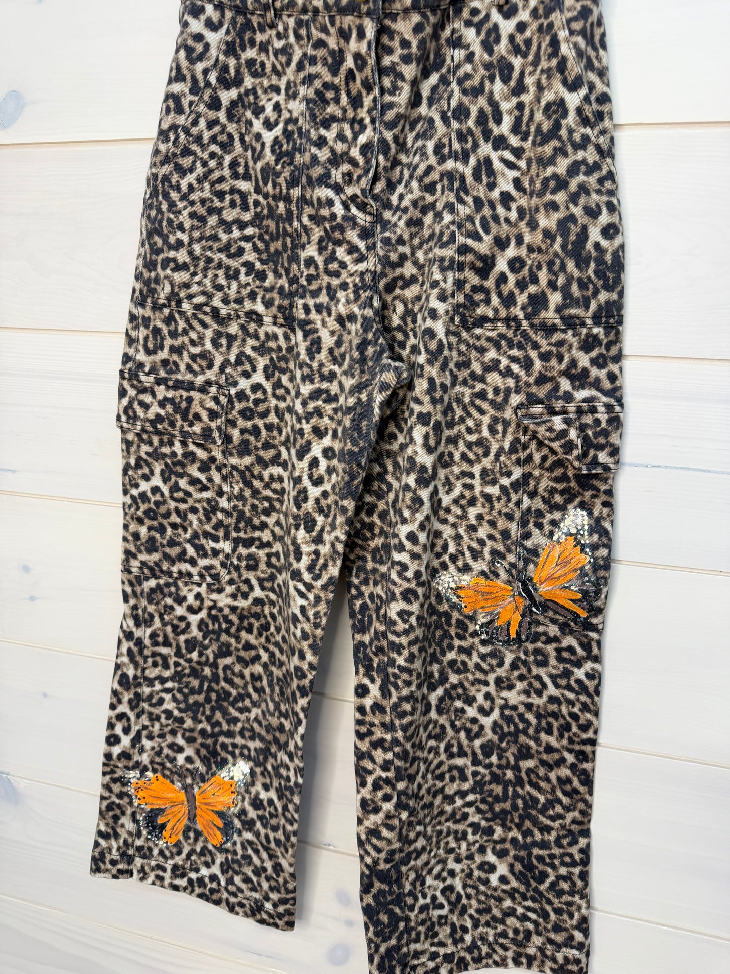 Crop Leopard Cargo Pants Butterfly Painting