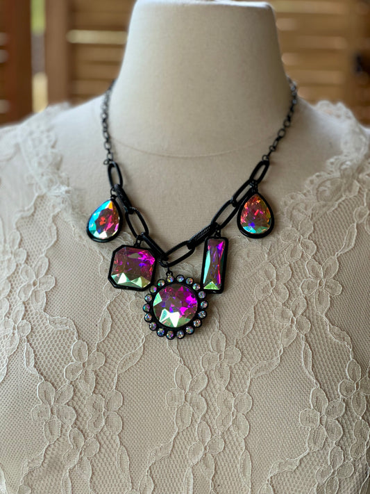 Black AB cinco stone necklace