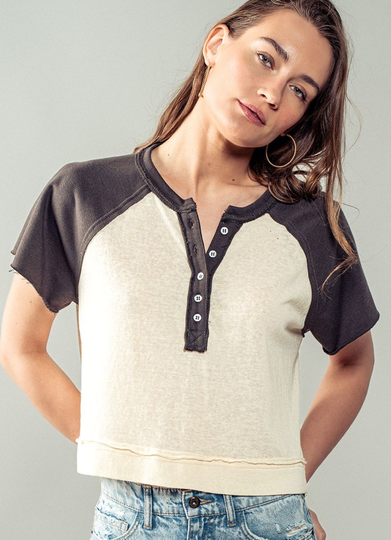 Black Cream Henley