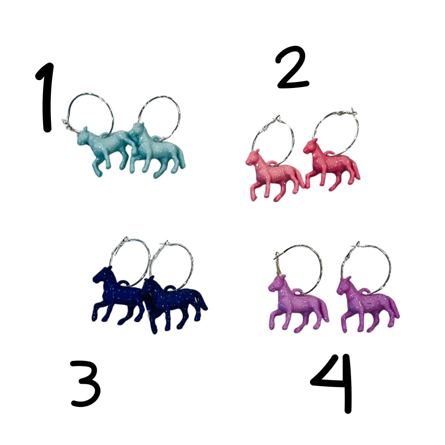 1 inch silver hoop, horse earring