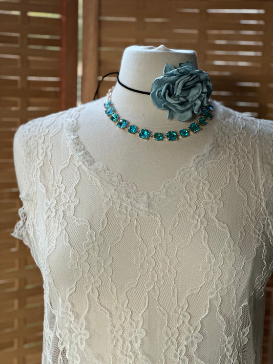 Teal Satin rose choker