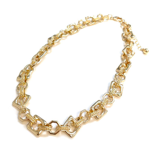 Chunky Metal Linked Bold Modern Choker Necklace: Gold