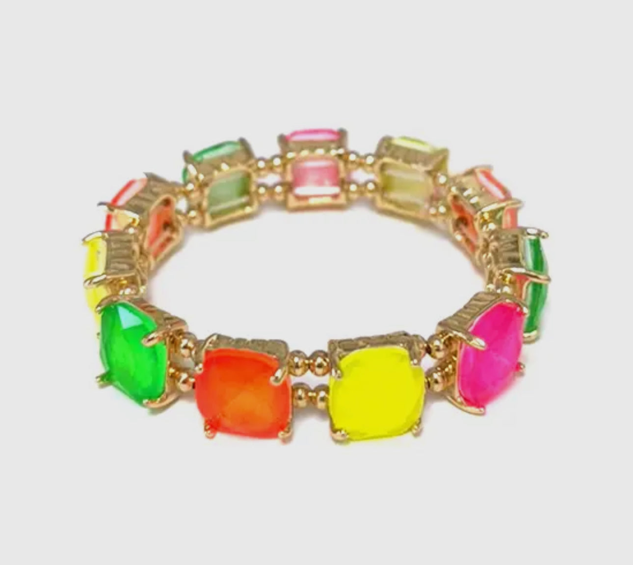Neon Cushion Cut Glass Crystal stretch bracelet