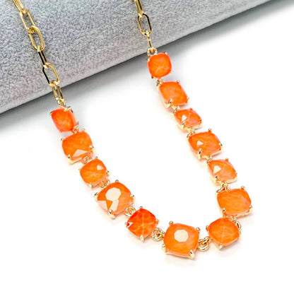 Neon Cushion Cut Glass Linked Chain Necklace: