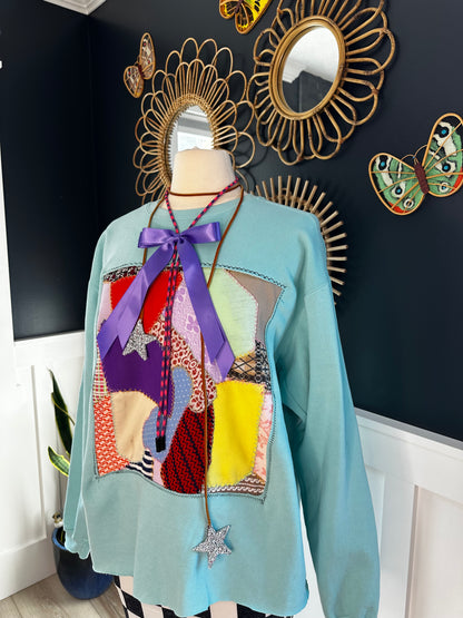 Crazy Quilt Aqua Sweatshirt