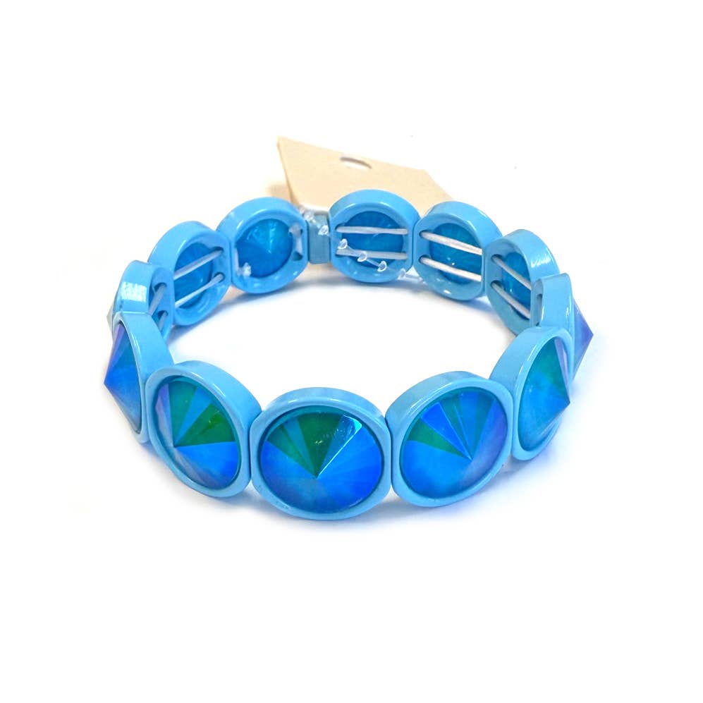 High Quality Crystal Glass Color Framed Stretch Bracelet: Blue