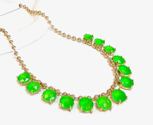 Neon Green Cut Glass Drop Necklace