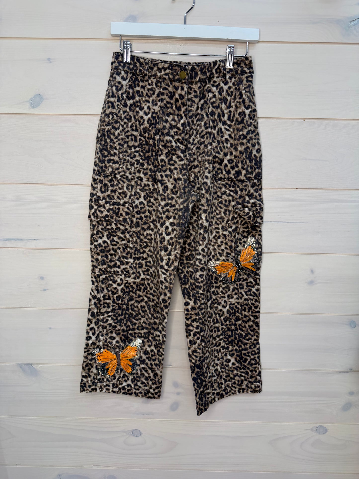 Crop Leopard Cargo Pants Butterfly Painting