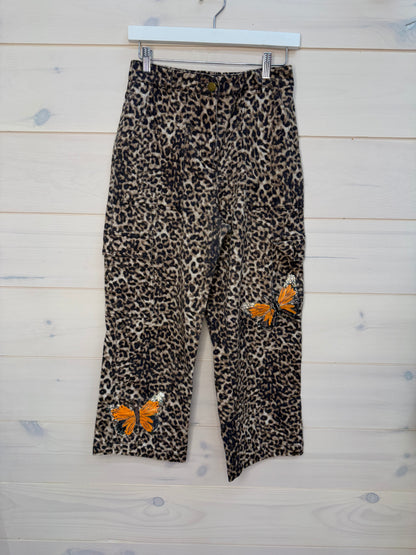 Crop Leopard Cargo Pants Butterfly Painting