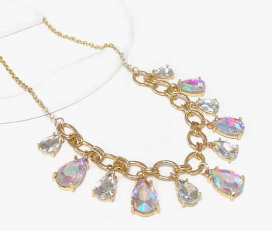 AB stone and clear rhinestone necklace