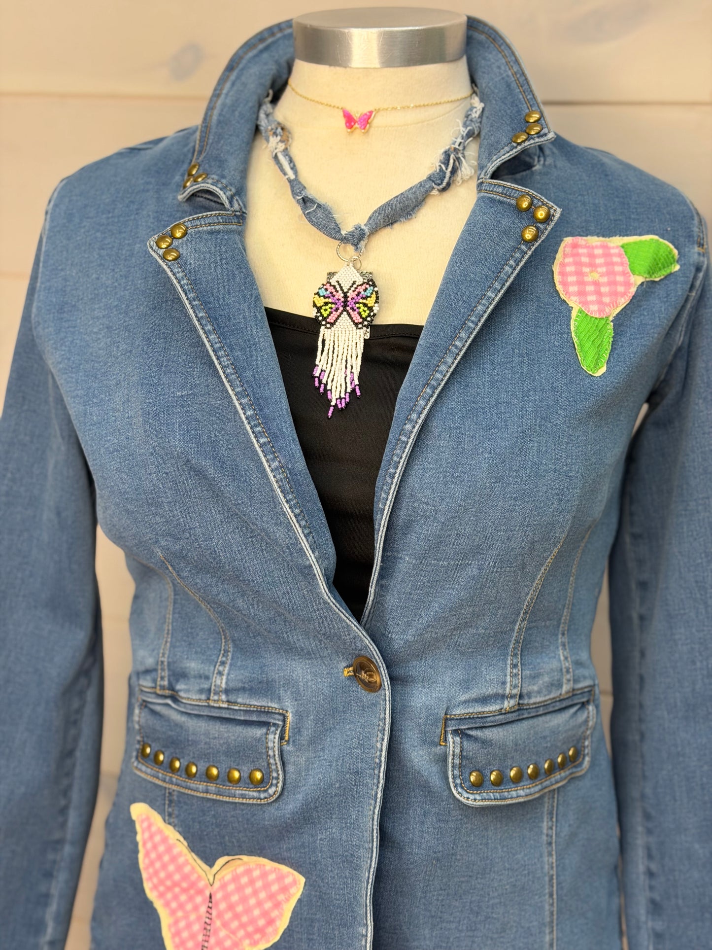 Butterfly denim necklace