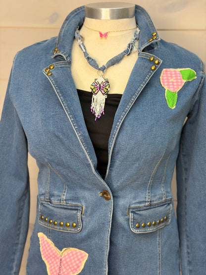 Butterfly denim necklace