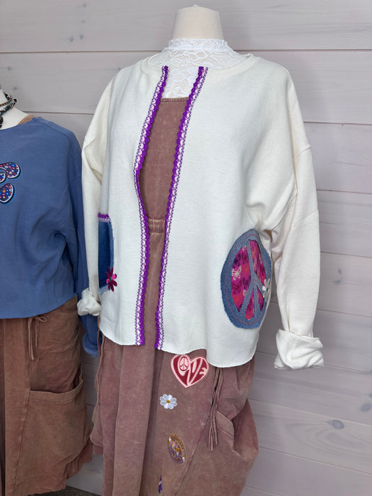 Cream Peace Love and Cardigan