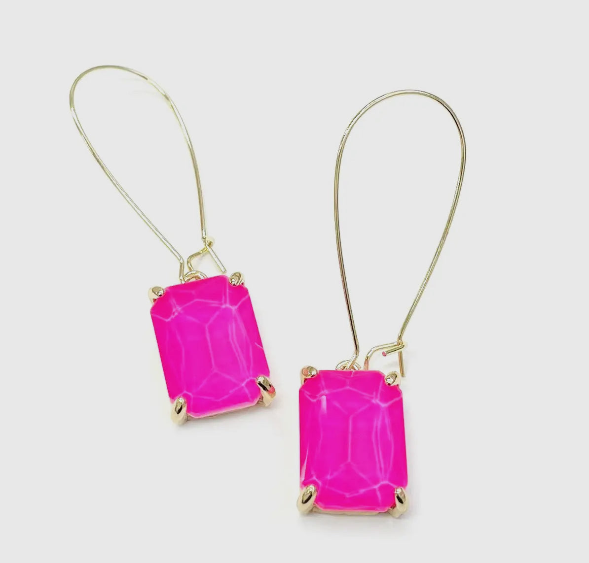 Neon Pink Rectangle, drop earrings￼