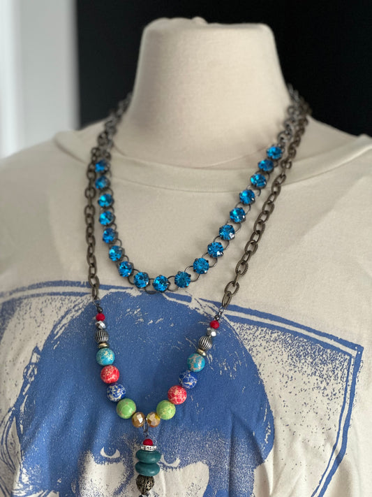 Capri blue rhinestone necklace