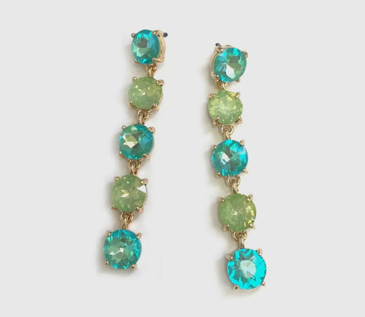 Round Crystal five pcs linked dangle earring ￼