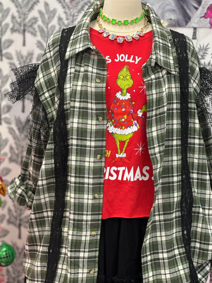 Grinch Flannel With Lace