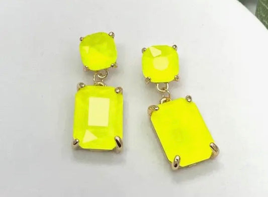 Neon Yellow linked crystal earrings