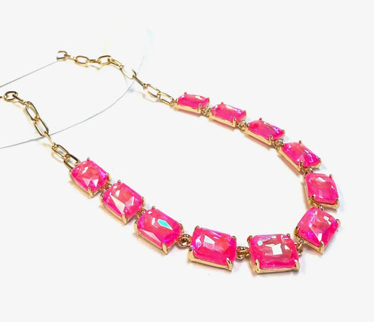 Neon Pink AB rectangle necklace
