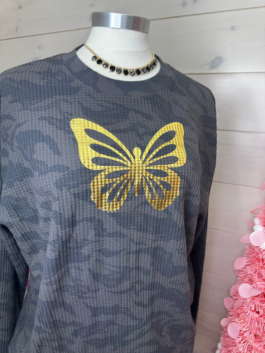 Gray Camo Gold Butterfly 🦋