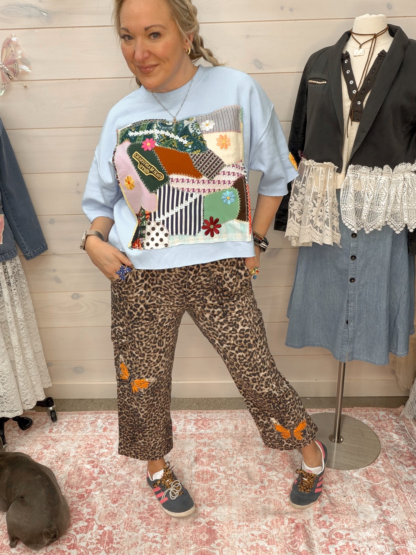 Crop Leopard Cargo Pants Butterfly Painting