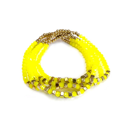 Neon Multi Line Beaded Stackable Boho Stretch Bracelet: Neon Pink