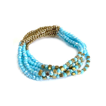 Neon Multi Line Beaded Stackable Boho Stretch Bracelet: Neon Pink